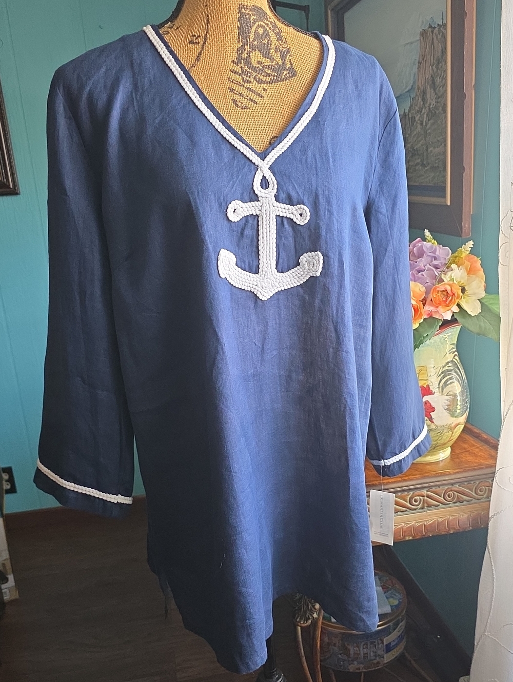 NWT Charter Club Navy Tunic with White Trim